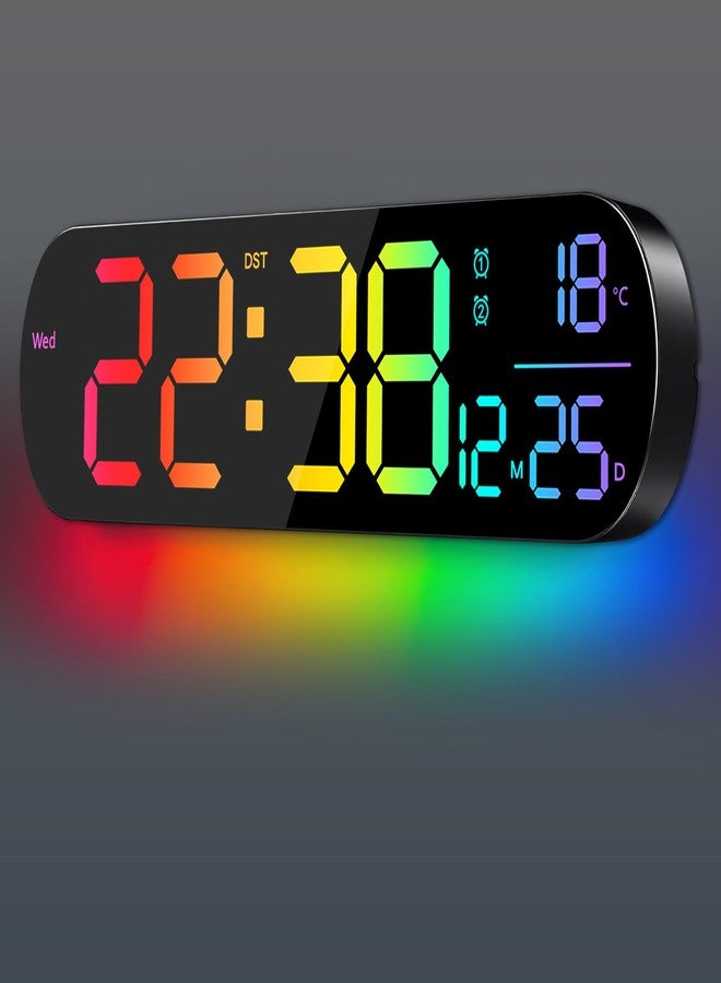 ساعة حائط رقمية كبيرة من GLOKUUCA مقاس 14 بوصة، مؤقت تنازلي، منبه، شاشة LED كبيرة، 11 لون RGB، عرض درجة الحرارة، مناسبة لغرفة المعيشة، الفصل الدراسي، المكتب، هدية عيد الميلاد، هدية عيد ميلاد للأم أو الأب (بيضاوي) - Image 1
